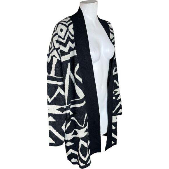 Denim & Co. Canyon Retreat Jacquard Cardigan Washed Black Geo X-Large - Picture 2 of 13